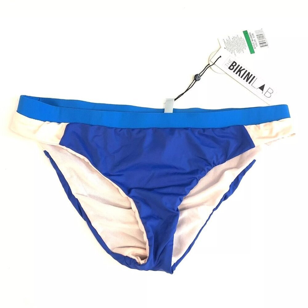Bikini Lab, Women’s Blue Banded Hipster Bikini Bottom, Size Large
